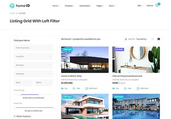 Grid with left filter